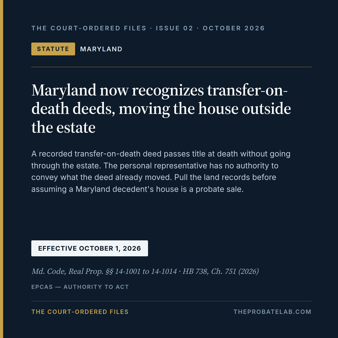 Maryland's Transfer-on-Death Deed Takes Effect Today. Check the Land Records First.